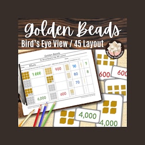 Golden Beads Bird's Eye View 45 Layout Montessori Math Printables - Base Ten Blocks Place Value Chart Numbers 3 Part Cards Lower Elementary