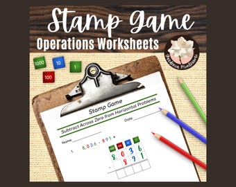 Montessori Math Stamp Game Printable: Elementary Math Operations Worksheets & Manipulatives Addition, Subtraction, Multiplication, Division