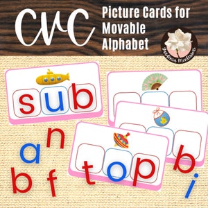 CVC Words Montessori Elementary Moveable Alphabet Printables: Pink Series Reading Materials