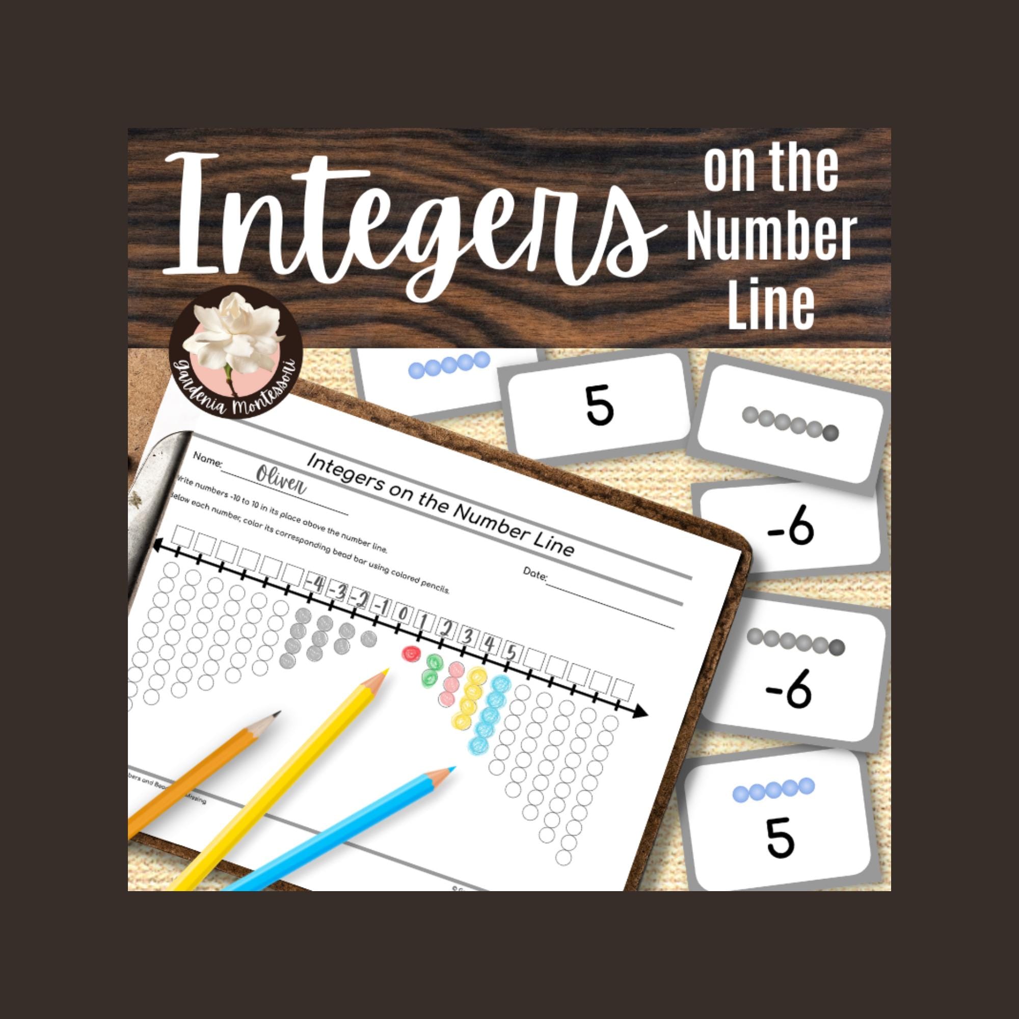 Integers on Number Line Montessori Worksheets Sorting Cards - Negative ...