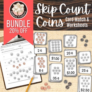 Montessori Elementary Math Bundle: Überspringen Sie Zählen, Münzen, Karten & Arbeitsblätter - druckbare PDF-Lehrmittel