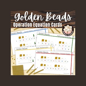 Tarjetas de ecuaciones matemáticas Montessori con cuentas doradas: Operaciones de base diez para el aprendizaje en primaria