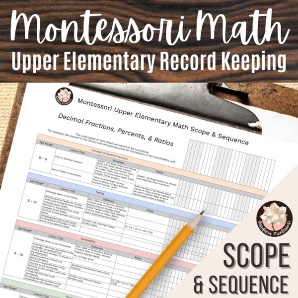 Upper Elementary Montessori Record Keeping Scope and Sequence for Montessori Math Montessori Materials Teaching Resources Montessori Teacher