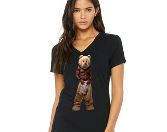 The Box Bear Vneck camiseta, camisetas para mujer
