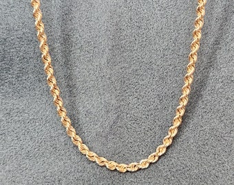 14K Gold Rope 20" Necklace 3mm Diameter Vintage