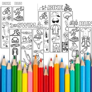 Printable DIY Triathlon Swim Bike Run Coloring Cards/ Pages / Book (4 Pages)
