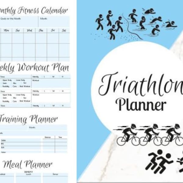 29-Page Triathlon Planner / Gear / Meals / Fitness / Workouts / Swim bike Run /  Digital (iPad/ Phone) and Printable triathalon training log