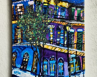 Original Vibrant New Orleans Acrylic painting on stretched Canvas, Bright painting wall art, modern