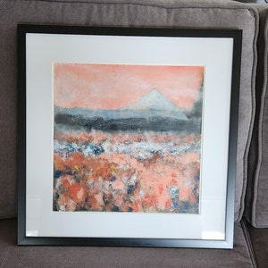 Framed Original Acrylic on Acrylic Paper  &quot;Mt Hood and Tulips&quot;