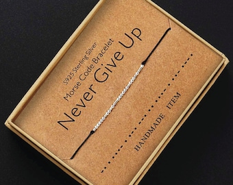 Never Give Up Morse Code Bracelet Matching Couples Custom Bracelet Gift Holiday | Cute Present Christmas Jewelry Gift for Minimalist