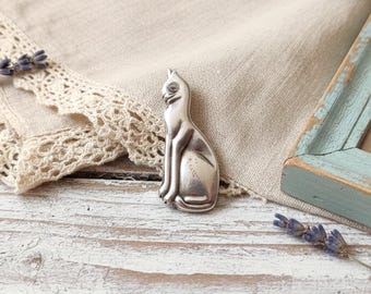Sterling Silver Cat Brooch Vintage Pin / Pendant Collectible