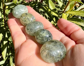 Prehnite Tumbled Stones with Tourmaline and Epidote - Grade A Quality