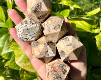 Zebradorite Icosahedrons | Peach Moonstone with Smokey Quartz | 20 side geometric piece