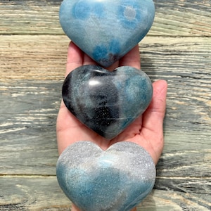 Trolleite Puffy Hearts | Blue Trolleite Crystal Heart Carving (You Choose)