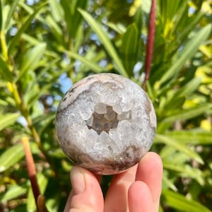 Druzy Pink Amethyst Flower Agate x Quartz Sphere with Pyrite - Polished
