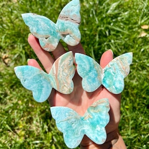 Blue Aragonite 3D Butterflies | Crystal Butterfly Carving