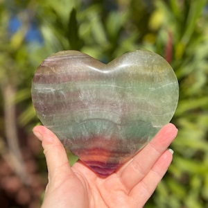 XL Rainbow Candy Fluorite Heart - Polished - Excellent Quality - Stand Included