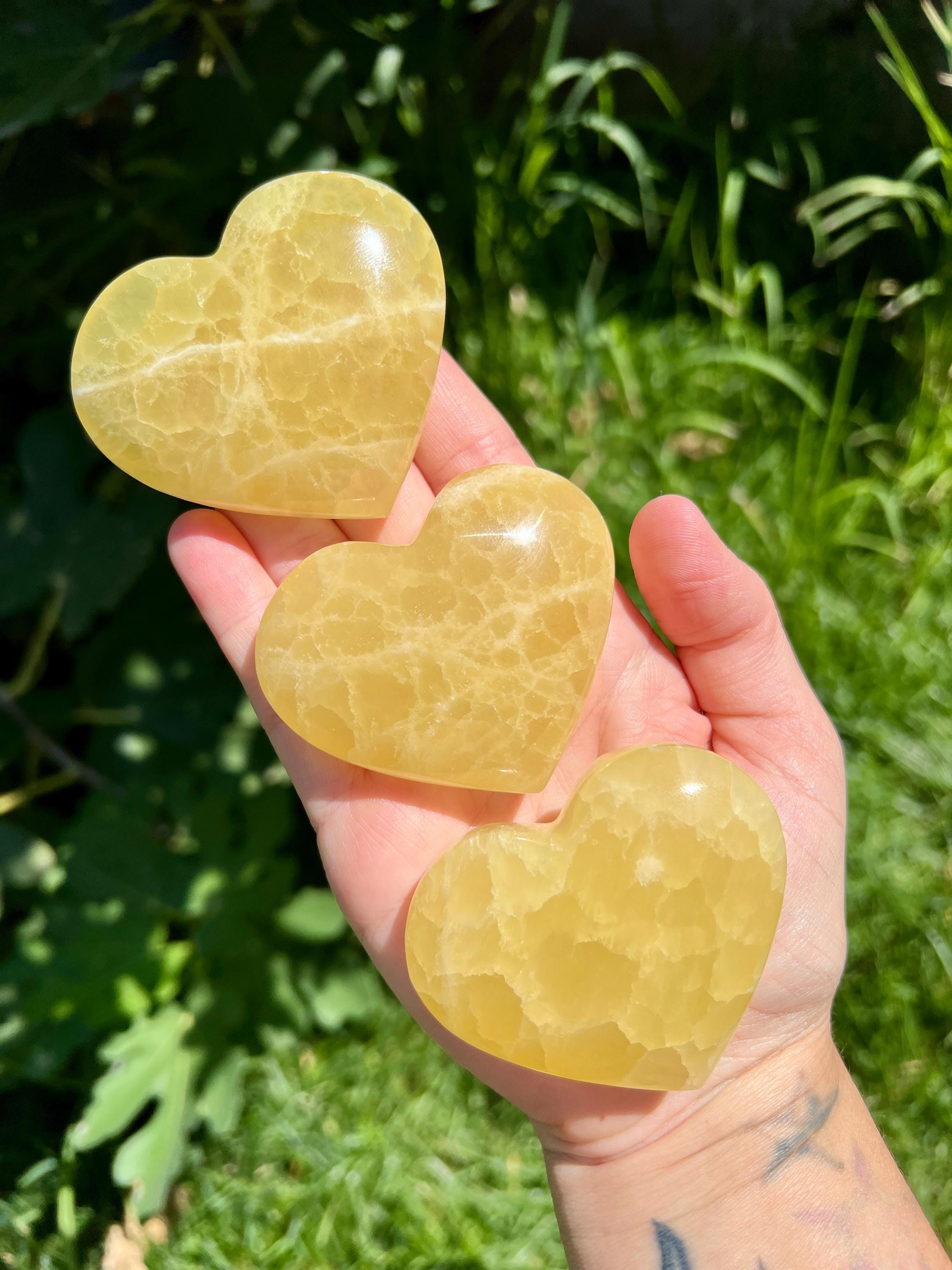Lemon Calcite Hearts | Lemon Calcite Crystal Heart Carvings - Etsy