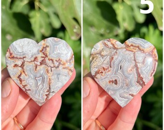 White Mexican Crazy Agate Hearts | Mexican Agate Crystal Heart
