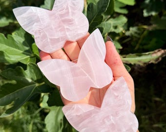 Mangano Calcite Butterfly Carvings | Self Standing Crystal Butterfly | UV Reactive