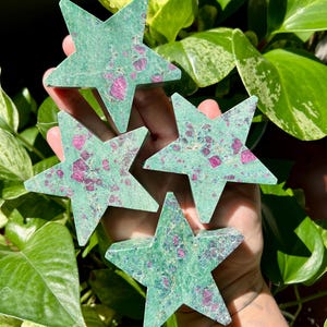 Ruby in Fuchsite Crystal Star Carvings | UV Reactive Ruby Fuchsite Stars