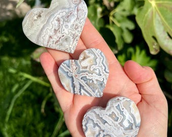 White Mexican Crazy Agate Hearts | Mexican Agate Crystal Heart