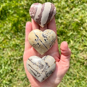 Colorful Picture Jasper Puffy Hearts with Dendrite - Polished (You Choose)