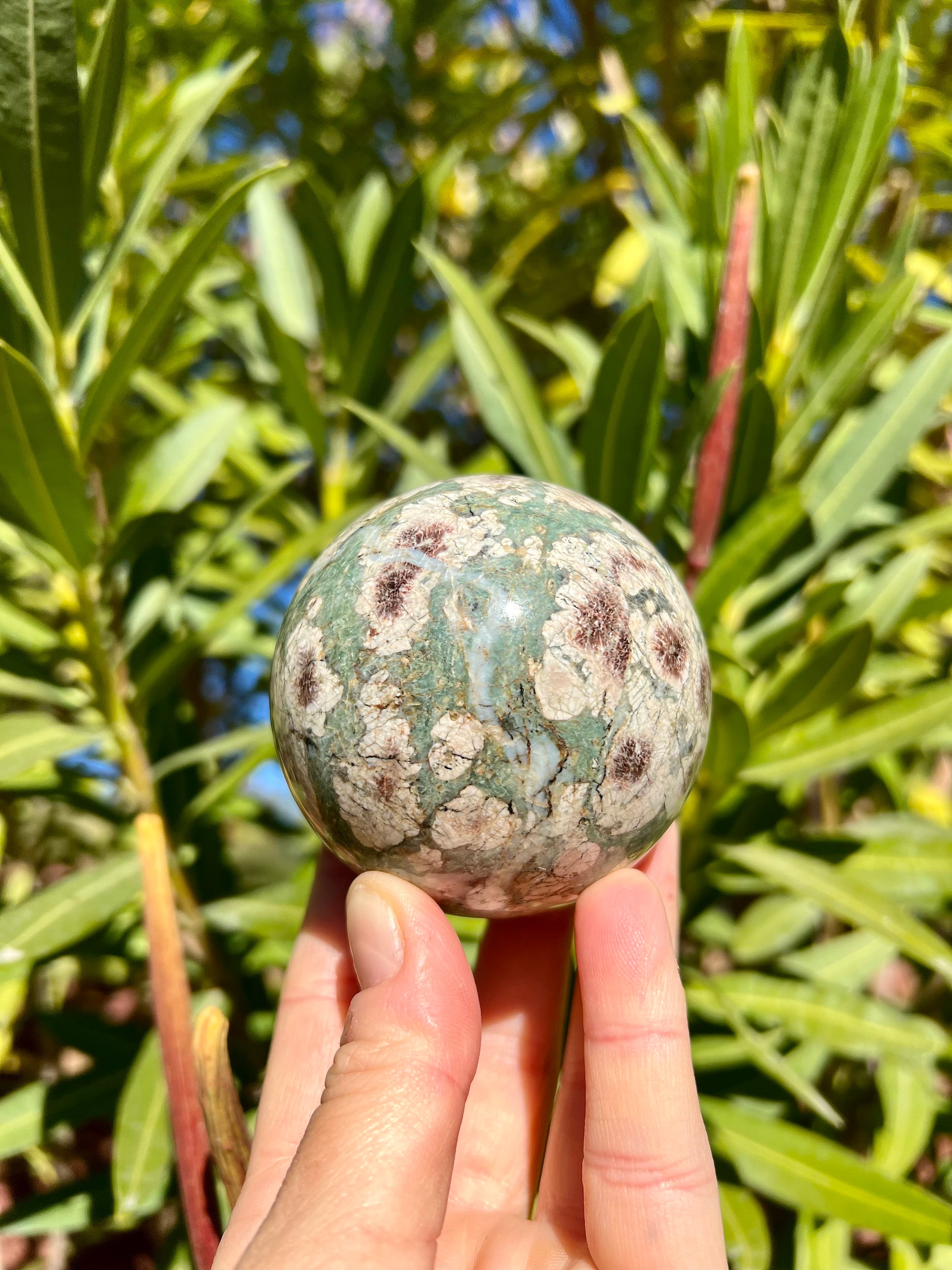 Russian Flower Jasper Sphere | Flower Jasper | Flower Rhyolite | Green Sakura Jasper