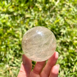 Black Rutile in Quartz Sphere with Rainbows | Rutilated Quartz | Grade A Quality
