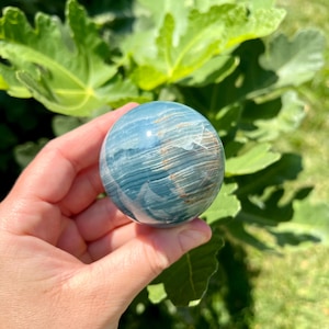 Aquatine Lemurian Calcite Sphere | Blue Onyx Sphere
