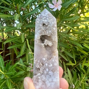 Druzy Pink Amethyst Flower Agate Point - Polished