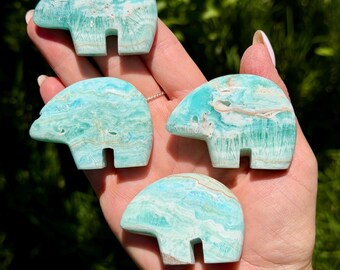 Blue Aragonite Mini Bears | Crystal Bear Carvings
