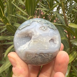 Moss Agate Sphere with Druzy - Polished