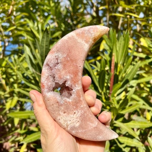 Druzy Pink Amethyst Crescent Moon from Brazil - Grade A Quality - Stand Included