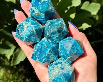 Blue Apatite Icosahedrons | 20 Side Geometric Pieces