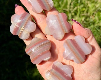 Watermelon Calcite Flowers | Crystal Flower Carving | Pink Banded Calcite