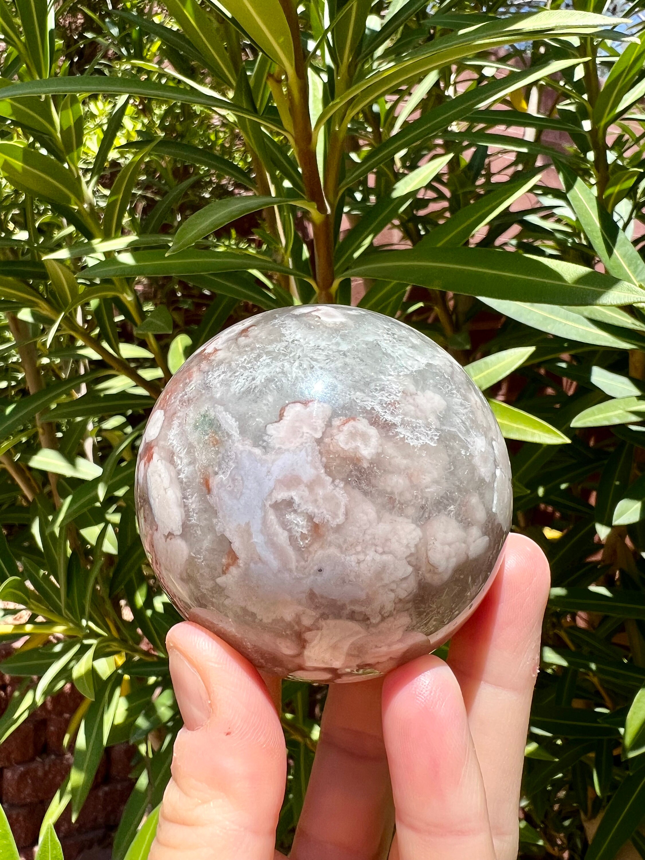 グリーンクォーツ　フラワーアゲート共生　スフィア　約57mm a916c2320c1da045d4ba278d7aef1f