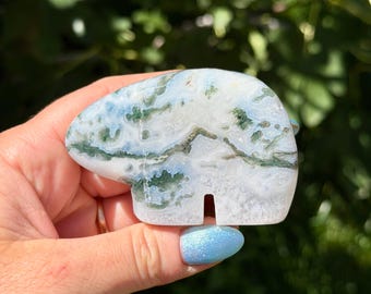Moss Agate Bear | Crystal Bear Carving