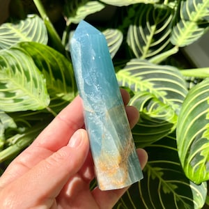 Aquatine Lemurian Calcite Point | Blue Onyx Stone | Blue Onyx Point