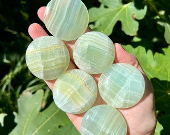 Pistachio Calcite Flat Stones | Pistachio Calcite Cookie Palm Stones