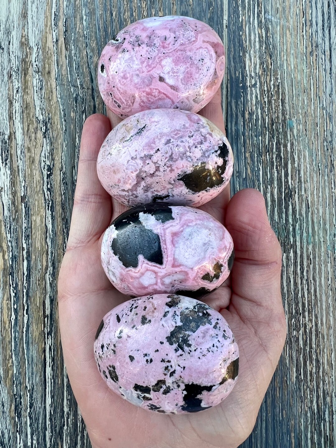 Peruvian Pink Rhodonite and Galena Palmstones - Grade A - Etsy
