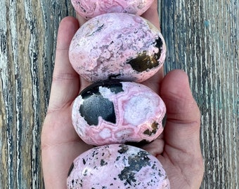 Peruvian Pink Rhodonite and Galena Palmstones - Grade A