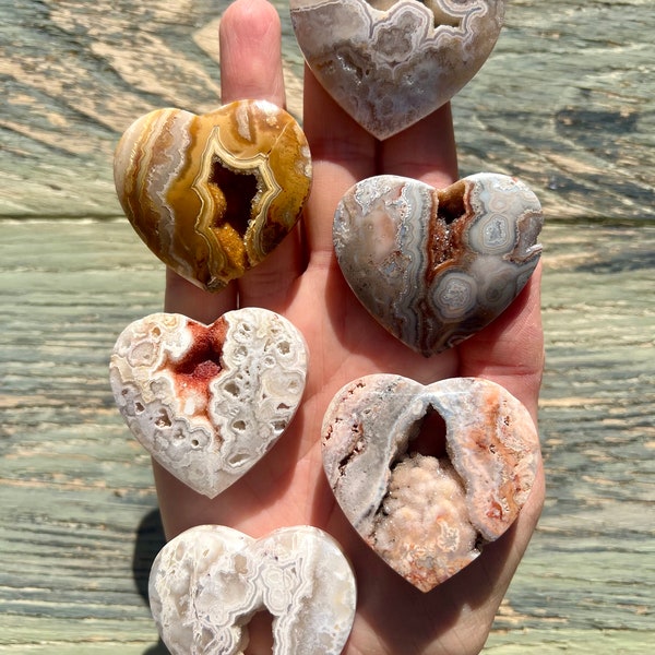 Druzy Crazy Lace Agate Hearts - Gepolijst (u kiest)