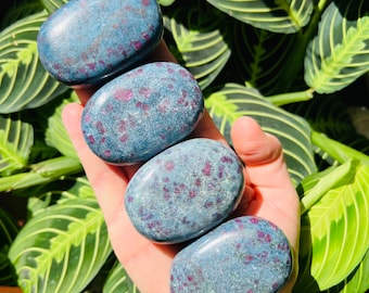 Ruby in Kyanite Palm Stones | Ruby Kyanite Pocket Stones | UV Reactive