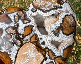 Brecciated Agate Druzy Heart on Stand | Druzy Agate Crystal Heart