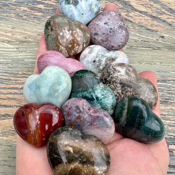 Colorful Ocean Jasper Mini Hearts - Polished