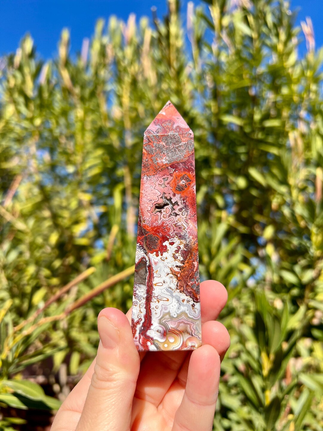 Druzy Agate 　原石　赤箱付き　最終値下げ Druzy Mexican Lace Agate Point | Red Mexican Crazy Agate | Mexican