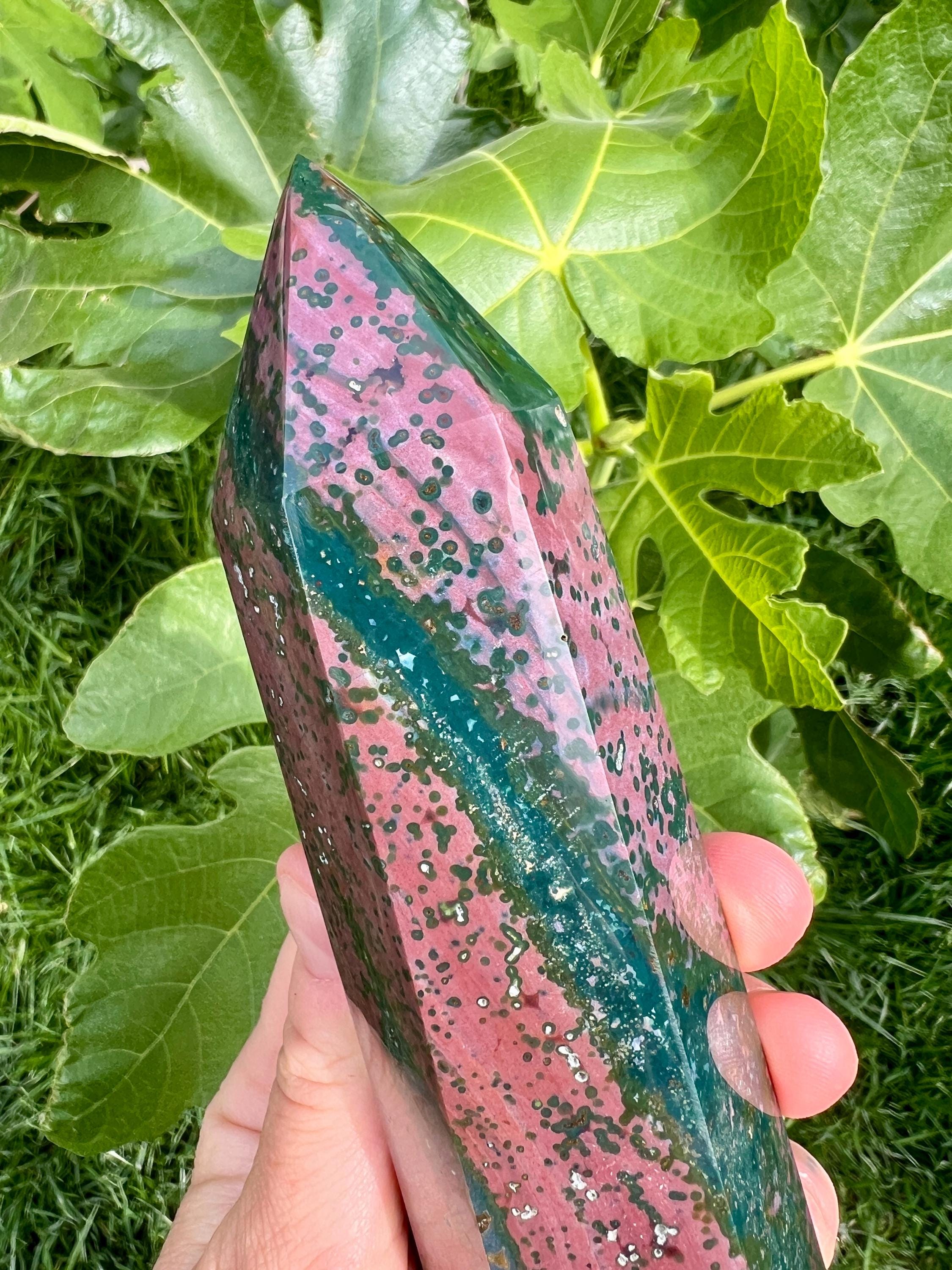 Pink Ocean Jasper Tower | Orbicular Ocean Jasper | Green Ocean