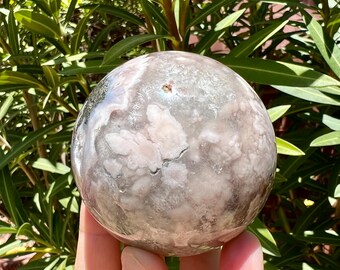 大きなドゥルージー フラワー アゲート x グリーン クォーツ スフィア