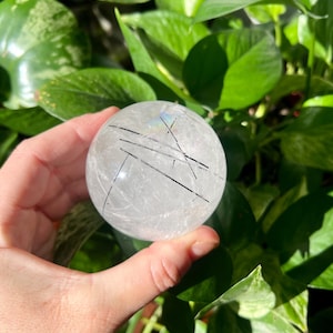 Black Rutile in Quartz Sphere | Rutilated Quartz with Rainbows | Grade A Quality